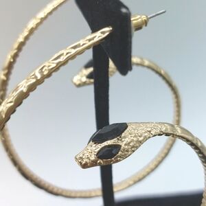 Gold Snake Hoop Earrings with Black Stone Eyes